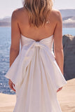 Mermaid Strapless White Beaded Long Wedding Dress with Bow