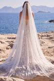 Lace A-Line Strapless White Corset Long Wedding Dress with Veils