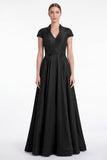 A-Line Black V-Neck Beaded Appliqued Mother Of the Bride Dress with Cap Sleeves