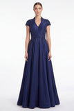A-Line Black V-Neck Beaded Appliqued Mother Of the Bride Dress with Cap Sleeves