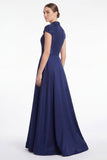 A-Line Black V-Neck Beaded Appliqued Mother Of the Bride Dress with Cap Sleeves