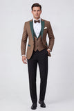 3 Piece Brown Peak Lapel One Button Men's Prom Suits