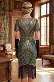 Red Golden V-Neck Sequins Bodycon Short 1920s Dress with Fringe Hem