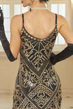 Sparkly Sequins Bodycon Midi 1920s Dress with Fringe Hem