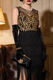 Gold Embroidered Flapper Tiered Fringe Great Gatsby 1920s Party Dress