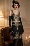 Vintage Black Gold Sequin Flapper Great Gatsby 1920s Party Dress