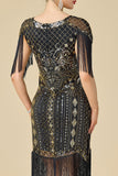 Sparkly Bodycon V-Neck Sequins Fringed Shoulder Sleeves 1920s Dress