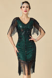 Sparkly Bodycon V-Neck Sequins Fringed Shoulder Sleeves 1920s Dress