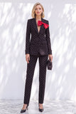 Black Polka Dots Pantsuits Peak Lapel Women Wedding Suits with Bow