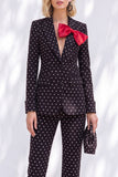 Black Polka Dots Pantsuits Peak Lapel Women Wedding Suits with Bow