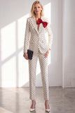 Black Polka Dots Pantsuits Peak Lapel Women Wedding Suits with Bow