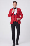 3 Piece Red Shawl Lapel One Button Men's Prom Suits