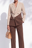 Coffee & Khaki Two Piece Notched Lapel Double Breasted Long Women Suits with Pockets