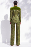 Olive Jacquard Peak Lapel 2 Piece Women Suits with Button