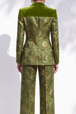 Olive Jacquard Peak Lapel 2 Piece Women Suits with Button