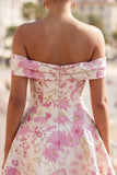 Pink Off the Shoulder Floral A-Line Short Homecoming Dress