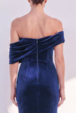 Burgundy Off The Shoulder Velvet Ruched Mermaid Formal Dress