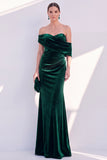 Burgundy Off The Shoulder Velvet Ruched Mermaid Formal Dress