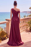 Navy Asymmetrical Ruched Mermaid Long Formal Dress with Side Streamer