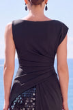 Black Sequins Asymmetrical Ruched Mermaid Formal Dress with Slit