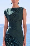 Black Sequins Asymmetrical Ruched Mermaid Formal Dress with Slit