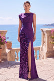 Black Sequins Asymmetrical Ruched Mermaid Formal Dress with Slit