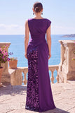 Black Sequins Asymmetrical Ruched Mermaid Formal Dress with Slit