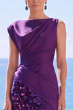Black Sequins Asymmetrical Ruched Mermaid Formal Dress with Slit