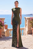 Black Sequins Asymmetrical Ruched Mermaid Formal Dress with Slit