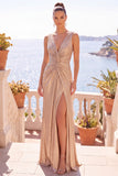 Burgundy Metallic Mermaid Ruched Long Formal Dress with Slit