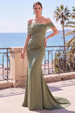 Sage Green Ruched Mermaid Off The Shoulder Long Formal Dress