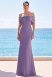 Grey Purple Off The Shoulder Mermaid Ruched Long Formal Dress