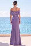 Grey Purple Off The Shoulder Mermaid Ruched Long Formal Dress