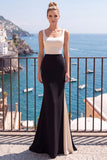 Black Champagne Mermaid Square Neck Long Formal Dress