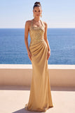 Blush Halter Neck Sequins Embroidery Ruched Beaded Mermaid Long Formal Dress