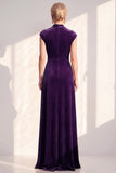 Dark Blue Velvet A-Line V-Neck Ruched Long Mother Of The Bride Dress