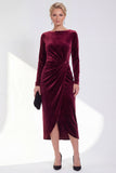 Navy Sheath Velvet Ruched Mother Of The Bride Dress