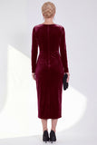 Navy Sheath Velvet Ruched Mother Of The Bride Dress