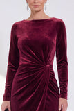 Navy Sheath Velvet Ruched Mother Of The Bride Dress
