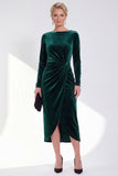 Navy Sheath Velvet Ruched Mother Of The Bride Dress