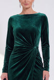 Navy Sheath Velvet Ruched Mother Of The Bride Dress