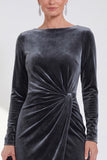 Navy Sheath Velvet Ruched Mother Of The Bride Dress