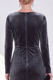 Navy Sheath Velvet Ruched Mother Of The Bride Dress