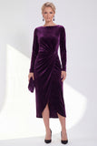 Navy Sheath Velvet Ruched Mother Of The Bride Dress