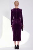 Navy Sheath Velvet Ruched Mother Of The Bride Dress
