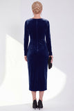 Navy Sheath Velvet Ruched Mother Of The Bride Dress