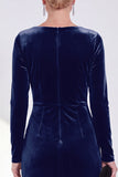 Navy Sheath Velvet Ruched Mother Of The Bride Dress