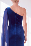 Burgundy One Shoulder Sheath Ruched Mother Of The Bride Dress with Side Cape