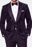 Dark Green 2 Piece Shawl Lapel Velvet Men's Suits with Sequins