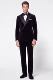 Black 2 Piece Velvet Peak Lapel Double Breasted Men's Prom Suits